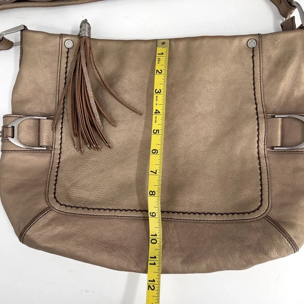 Cole Haan Womens Bronze Leather Hobo Shoulder Bag Large Boho Western Slouchy